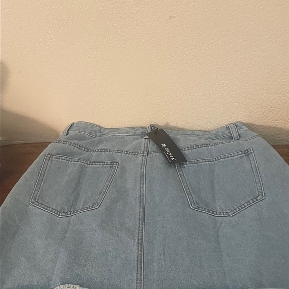 Light Blue Mini Skirt with Raw Hem by Allegra K - Picture 6 of 6